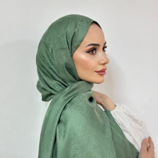 Oliva Pamuklu Kendinden Dokulu Etnik Desen Şal - Haki