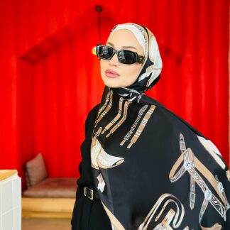 Hermes İthal Çifttaraflı Vual İpek şal-19050 Ekru lacivert
