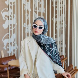 Burberry Çift Taraflı İthal Vual İpel Şal 78631 - Petrol - Siyah