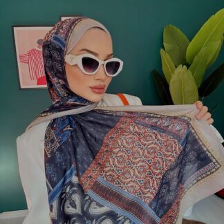 Etnik Desen Pamuk Soft Şal 83923 - İndigo-bej