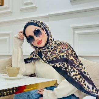 Hermes Leopar Çift Taradlı Vual İpek Şal 11143 - bordo