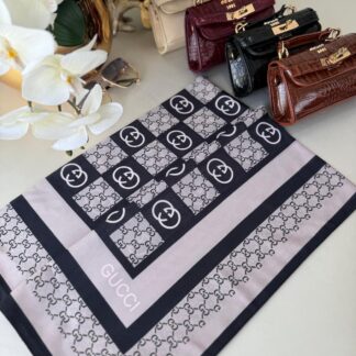 Gucci Krep İpek Eşarp 44125 - Lacivert/Pudra