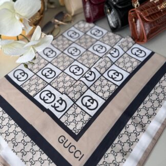 Gucci Krep İpek Eşarp 44125 - Vizon/Ekru