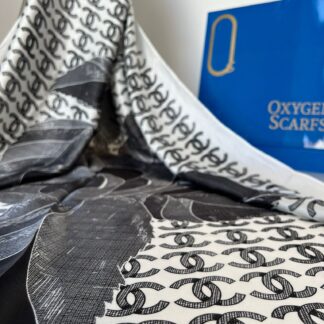 Chanel Yaprak Desen İthal Vual İpek Şal 014461 - Beyaz