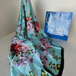 Gucci Çiçek Desen İthal Vual İpek Şal 014461 - Gök Mavisi