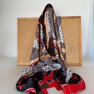 Louis Vuitton Kemer Desen İthal Vual İpek Şal 014461 - Siyah/Kırmızı