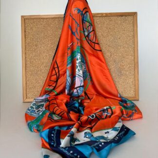 Hermes Otantik Desen İthal Vual İpek Şal 014461 - Turuncu