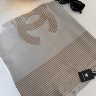 Chanel Çizgili İthal Vual İpek Şal 014461 - Gümüş