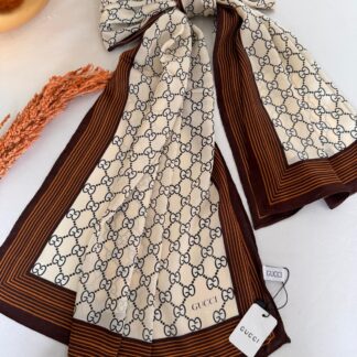 Gucci Monogram İthal Vual İpek Şal 014461 - Kızıl Kahve