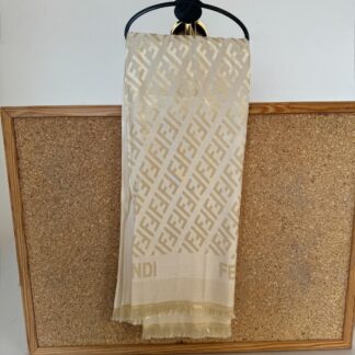 Fendi Çift Taraflı İpeksi Jakar Şal 614451 - Bej
