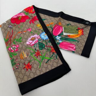 Gucci Siyah Çiçek İthal İpek Eşarp 55467