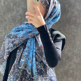 Etro Etnik Desen Pamuk Soft Şal 37631 - Mavi