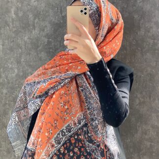 Etro Etnik Desen Pamuk Soft Şal 37631 - Turuncu