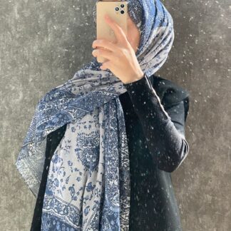 Etro Etnik Desen Pamuk Soft Şal 37631 - Lacivert/Mavi