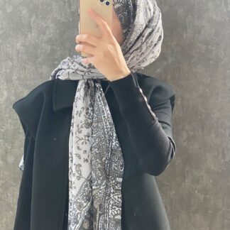 Etro Etnik Desen Pamuk Soft Şal 37631 - Gümüş/Haki