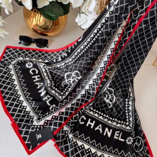 Chanel İthal Vual İpek Şal 014461 - Kırmızı/Siyah