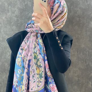 Etro Etnik Desen Pamuk Soft Şal 38630 - Mavi/Pembe