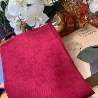 Kazayağı Damalı Desen Pamuk İpek Jakar Şal - Bordo - Organic ScarfsOrganic Scarfs