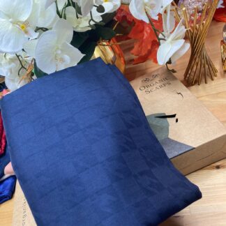 Kazayağı Damalı Desen Pamuk İpek Jakar Şal - Lacivert - Organic ScarfsOrganic Scarfs