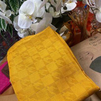 Kazayağı Damalı Desen Pamuk İpek Jakar Şal - Safran - Organic ScarfsOrganic Scarfs