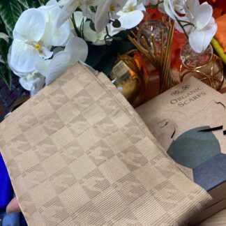 Kazayağı Damalı Desen Pamuk İpek Jakar Şal - Vizon - Organic ScarfsOrganic Scarfs