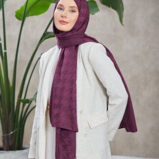 Kazayağı Desen Jakar Şal - Patlıcan Mor - Organic ScarfsOrganic Scarfs