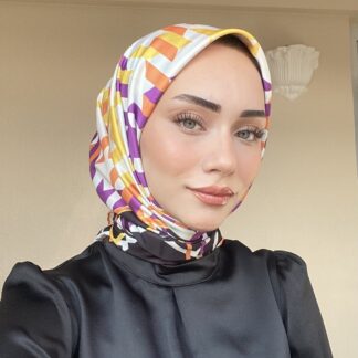 Kazayağı Desen Twill Eşarp - Siyah- Turuncu - Organic ScarfsOrganic Scarfs