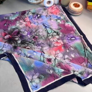 Flowers Kraş Desenli Şal - ŞL100234 - Lacivert