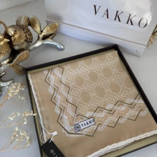 Vakko Şerit Desen Pamuk Soft Eşarp 14589 - Latte