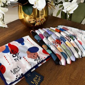LEVİDOR Cotton Eşarp 16399 - Beyaz / Morcivert - Organic ScarfsOrganic Scarfs