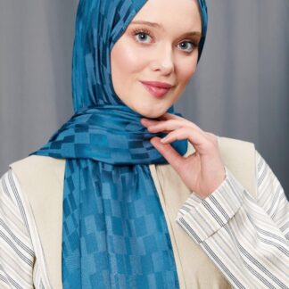 LEVİDOR Dublin Jakarlı Şal 17174 - Petrol - Organic ScarfsOrganic Scarfs