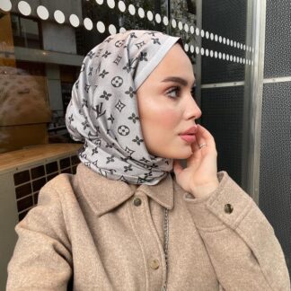 Lv Desenli İpek Kaşmir Çift Taraflı Şal - Gri - Organic ScarfsOrganic Scarfs
