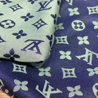 Lv Desenli İpek Kaşmir Çift Taraflı Şal - Haki- Lacivert - Organic ScarfsOrganic Scarfs