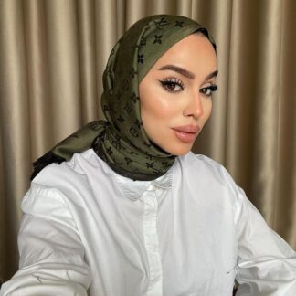 Lv Desenli İpek Kaşmir Çift Taraflı Şal - Haki - Organic ScarfsOrganic Scarfs