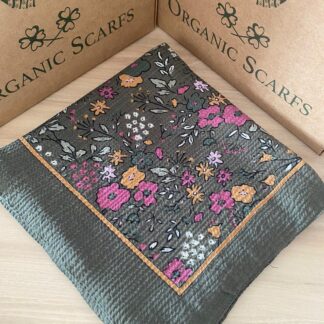 Mio Cazz Çiçek Desenli Eşarp - Haki - Organic ScarfsOrganic Scarfs
