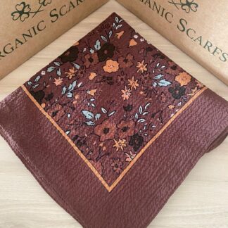Mio Cazz Çiçek Desenli Eşarp - Kahverengi - Organic ScarfsOrganic Scarfs