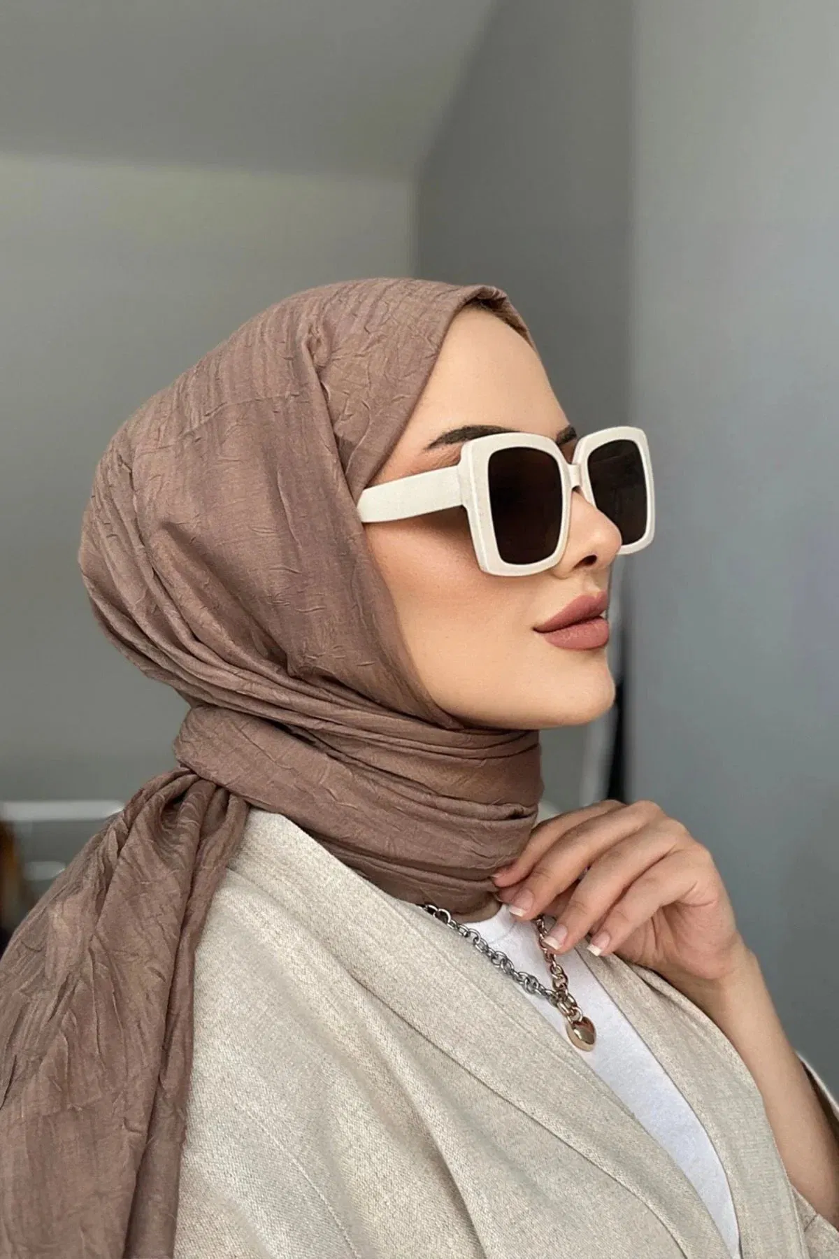 Organic Scarfs Bambu Kraş Şal Modeli - Ten