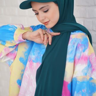 Organic Scarfs Kadın Tesettür Şapkalı Pratik Şal Hijap Bone Model Eşarp Şal - Zümrüt