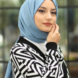 Organic Scarfs Pamuk Kraş Cazz Şal Modeli - Mavi - Organic ScarfsOrganic Scarfs