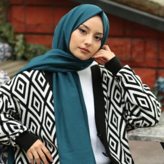 Organic Scarfs Pamuk Kraş Cazz Şal Modeli - Petrol - Organic ScarfsOrganic Scarfs