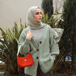 Organic Scarfs Tesettür Penye Şal Hijap Modeli - Açık Mercan Yeşili - Organic ScarfsOrganic Scarfs
