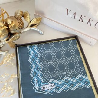 Vakko Şerit Desen Pamuk Soft Eşarp 14589 - Petrol
