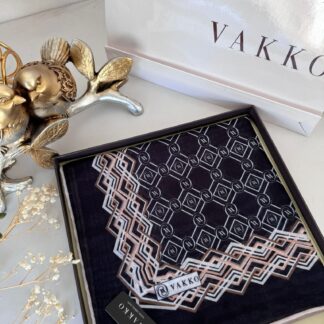 Vakko Şerit Desen Pamuk Soft Eşarp 14589 - Siyah Bej