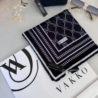 Vakko Monogram Desen Pamuk Soft Eşarp 21510 - Siyah