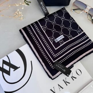 Vakko Monogram Desen Pamuk Soft Eşarp 21510 - Siyah vizon