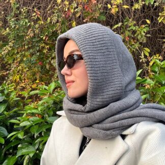 Triko Kapüşonlu Bere Şal - Gri - Organic ScarfsOrganic Scarfs