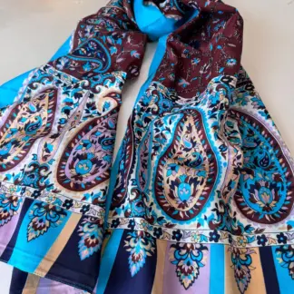 Etro Otantik Desen Pamuk Şal 44136 - Mavi/Bordo