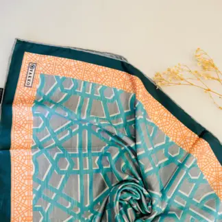 Geometrik Desen Vakko Twill Eşarp 77008 - Turkuaz