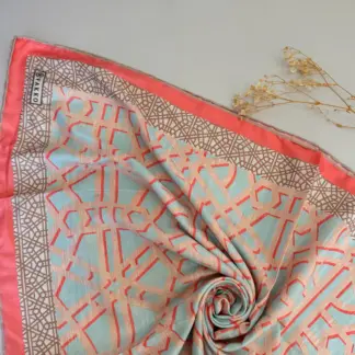 Geometrik Desen Vakko Twill Eşarp 77008 - Mercan