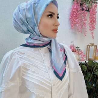 Vakko Papatya Desen Eşarp - Buz Mavisi